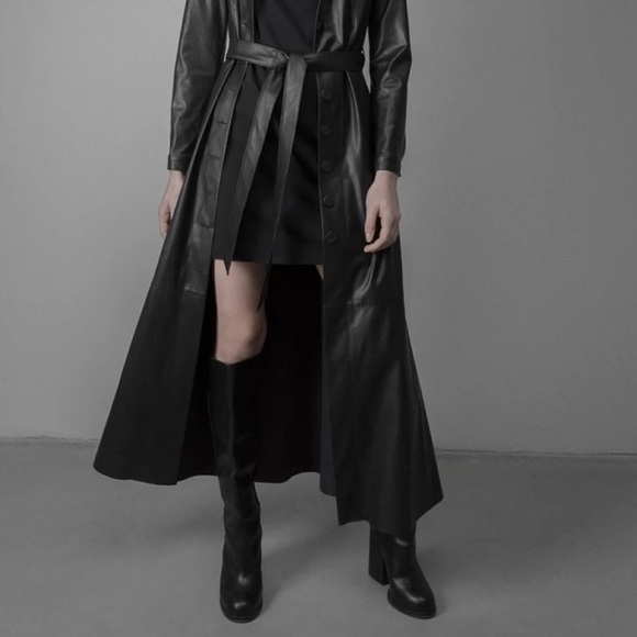 Julia Allert Long Leather Dress Coat - Picture 4 of 4